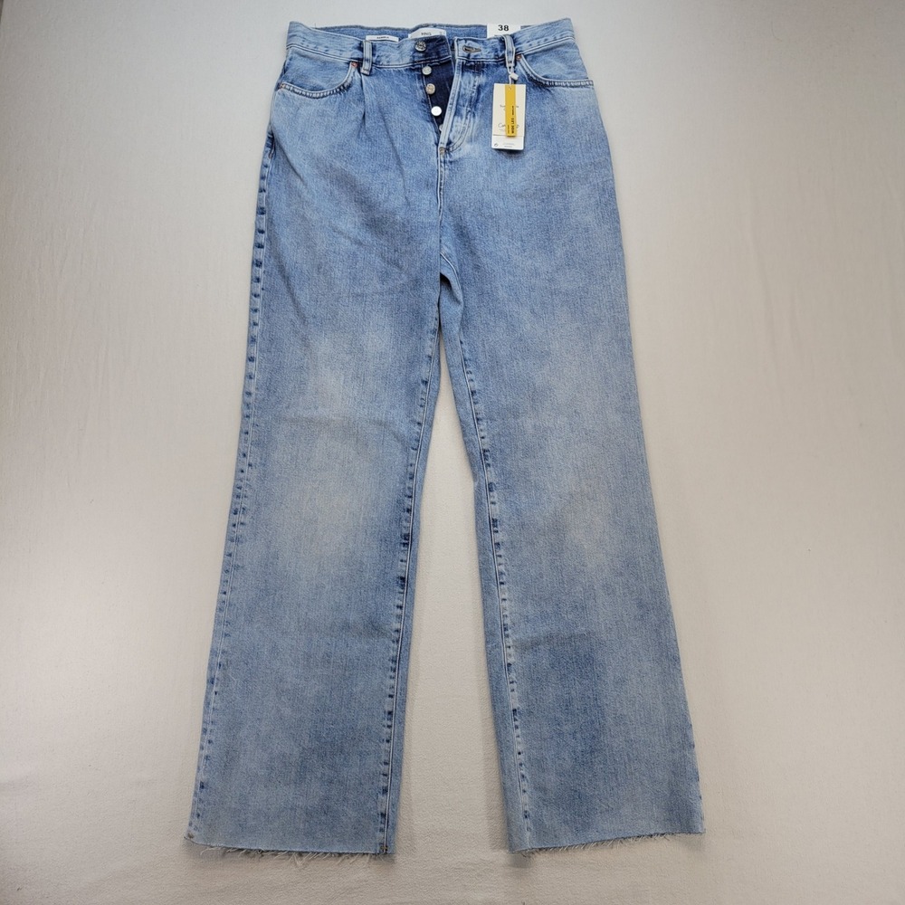 Mango Wide Leg Jeans Womens 6 Blue High Waist Daniela Raw‎ Hem Denim
